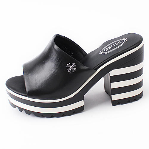 37码粗跟凉拖女高跟凉鞋露趾头层牛皮防水台女鞋C43 商品图1