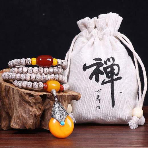 天然星月菩提108颗佛珠蜜蜡手链佛语禅心明星同款盘玩必备
