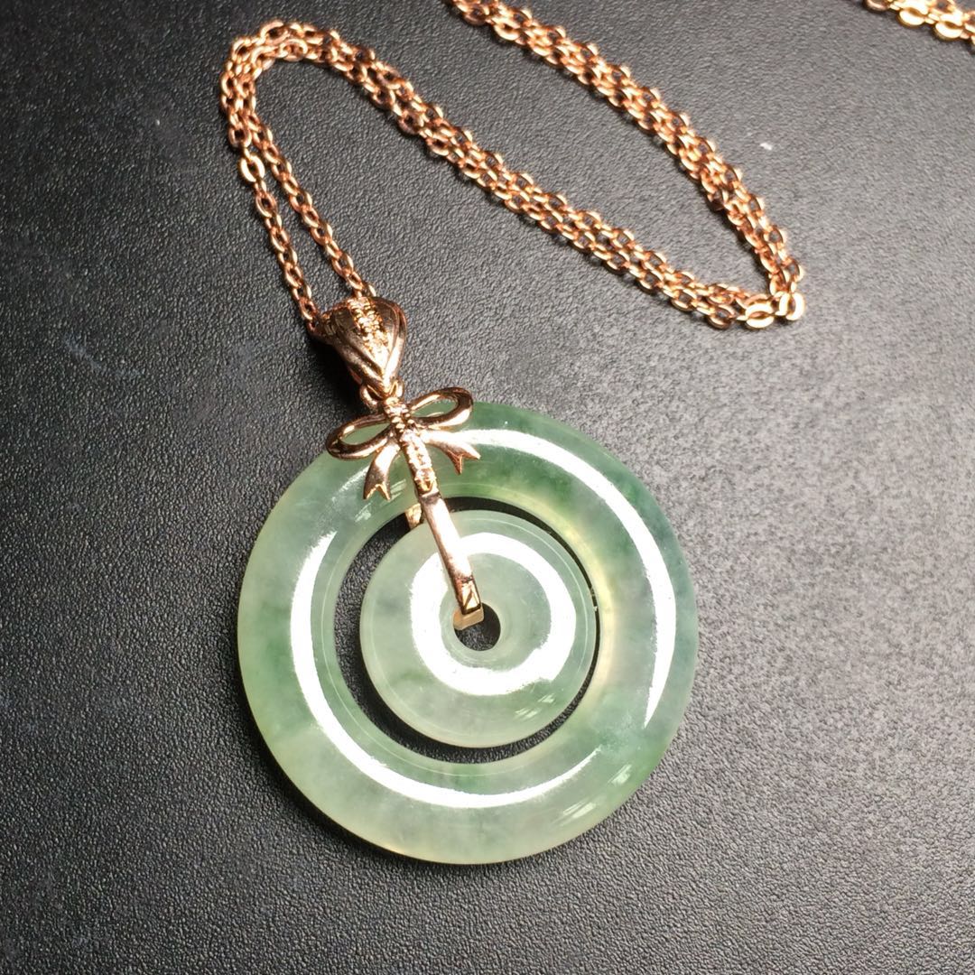 【d80912】翡翠冰种飘花母子平安扣