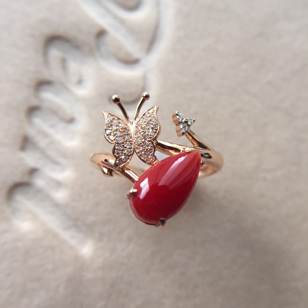 【d47967】水滴型阿卡珊瑚戒指