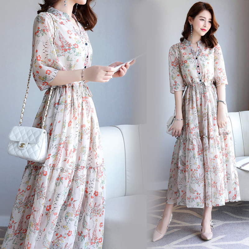 夏季五分袖舒适修身纯色气质连衣裙q-mcxz1828-1