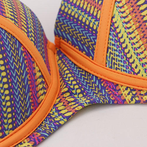 M码样衣荧光橘拼接彩色条纹比基尼泳衣套装 钢圈款 商品图2