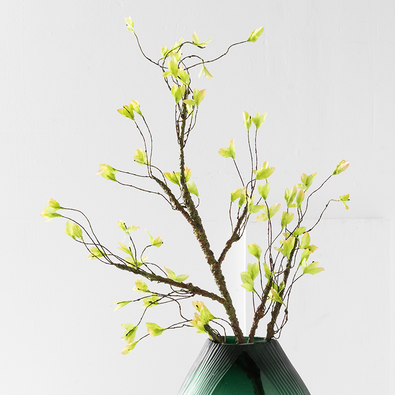 奇居良品 大叶子植物绿色嫩春芽枝干单支仿真绢花