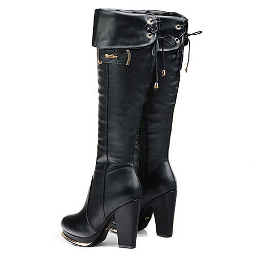 37码女士黑色粗高跟冬季加绒保暖长靴过膝靴C33 商品图1