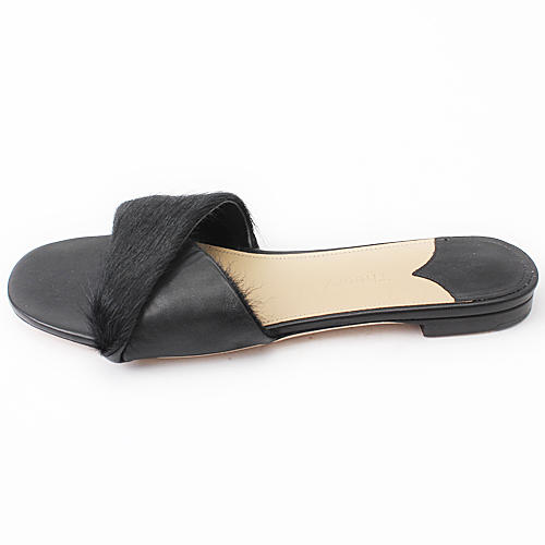 38码Theory黑色皮毛一体平底拖鞋女C46 商品图1