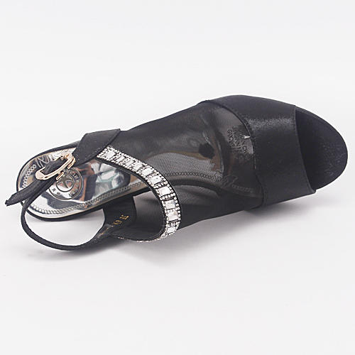 38码女士黑色水钻网纱粗高跟鱼嘴鞋凉鞋8025C32 商品图2