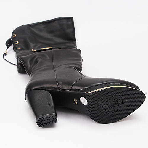 37码女士黑色粗高跟冬季加绒保暖长靴过膝靴C33 商品图5