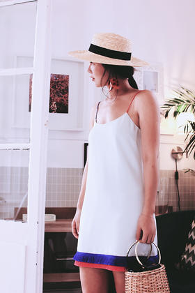 AtelierMissLu / Poppy 薄荷绿拼色穗饰吊带裙