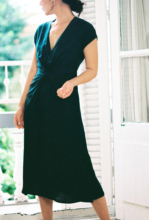 AtelierMissLu / Genevieve 墨绿褶皱连身裙 商品图1