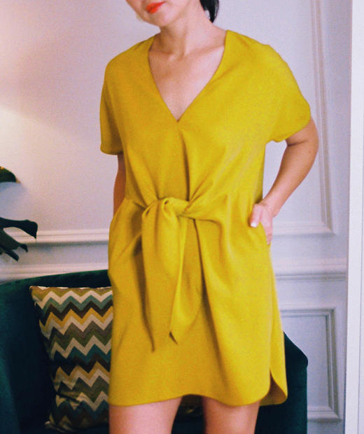 AtelierMissLu / Hedy 芥黄蝴蝶结连身裙 商品图4