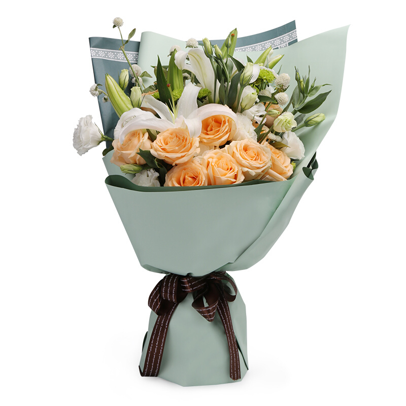 因你而生-【同城花店配送】19枝香槟玫瑰 3枝百合 新款