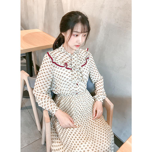 rrok春夏秒杀69sm撞色清新复古高腰松紧显瘦民国风连衣中长百褶裙