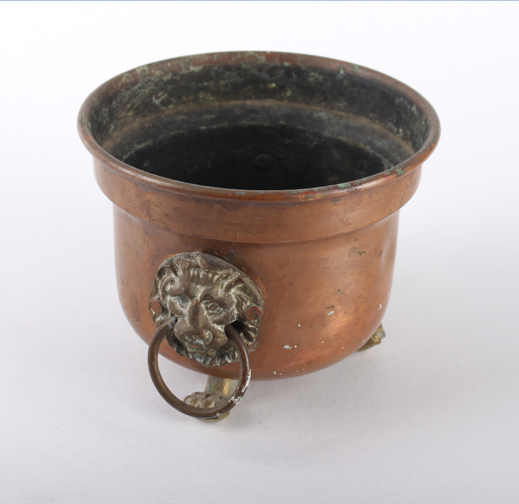 50年代 红铜材质 狮子头迷你双耳罐