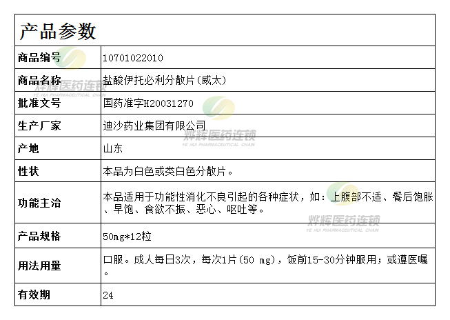 盐酸伊托必利分散片(威太)迪沙50mg*12粒