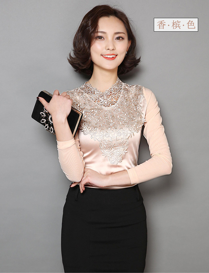 ll-9056秋季仿真丝上衣韩版修身纯色小衫