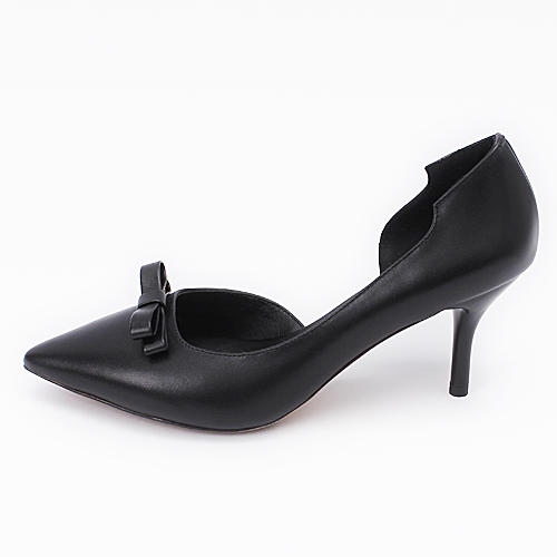 诗拉曼38码黑色蝴蝶结单鞋女尖头高跟鞋真皮韩版F13 商品图1