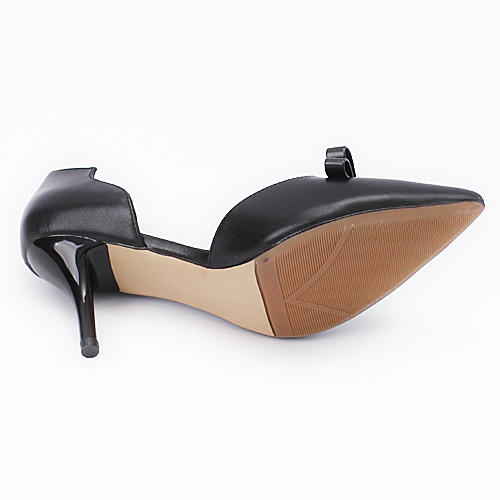 诗拉曼38码黑色蝴蝶结单鞋女尖头高跟鞋真皮韩版F13 商品图5