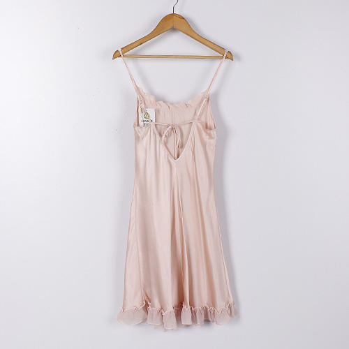 M码浅粉色100%真丝睡衣吊带睡裙桑蚕丝夏性感B1 商品图1