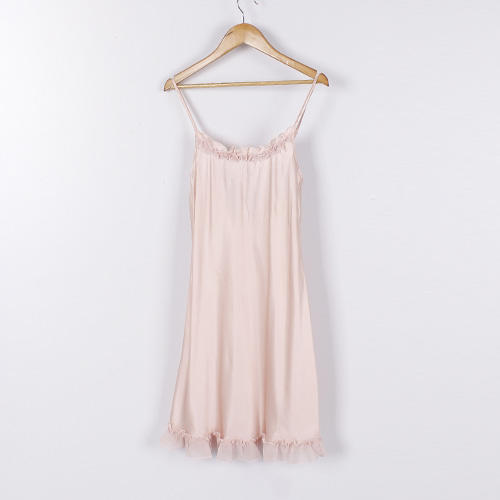 M码浅粉色100%真丝睡衣吊带睡裙桑蚕丝夏性感B1 商品图0