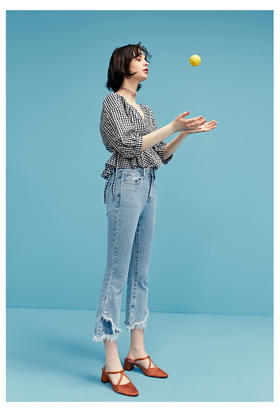 乐田丁18火爆新款,我觉得ok,遮肚子!显瘦!收腰中袖衬衫上衣wgc807160