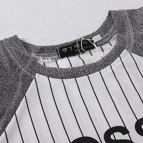 XL码白色竖条纹儿童亮丝插肩袖T恤B16 商品图2