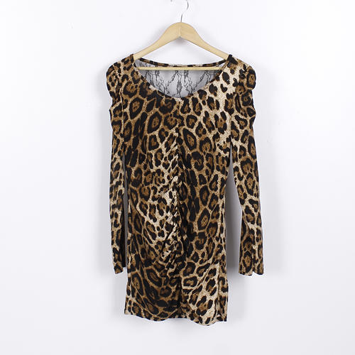 S码棕色豹纹印花拼接蕾丝性感修身连衣裙B21 商品图0