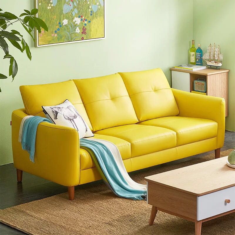 顾家家居 096沙发简约北欧真皮小户型客厅整装家具组合皮沙发