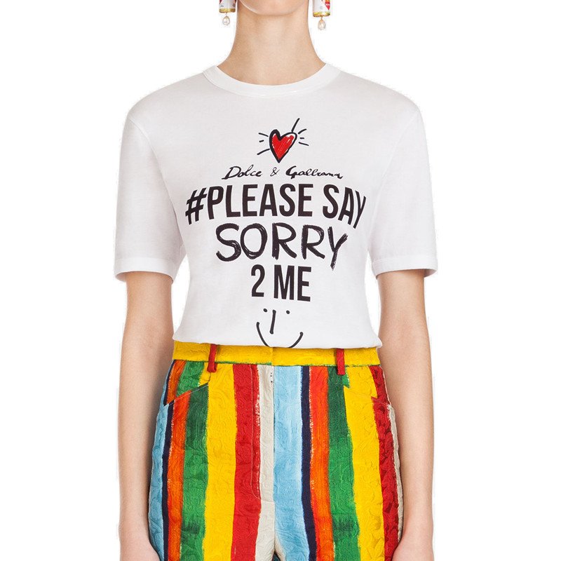 18春夏新款 dolce&gabbana/杜嘉班纳 女士白色纯棉印字爱心图案短袖