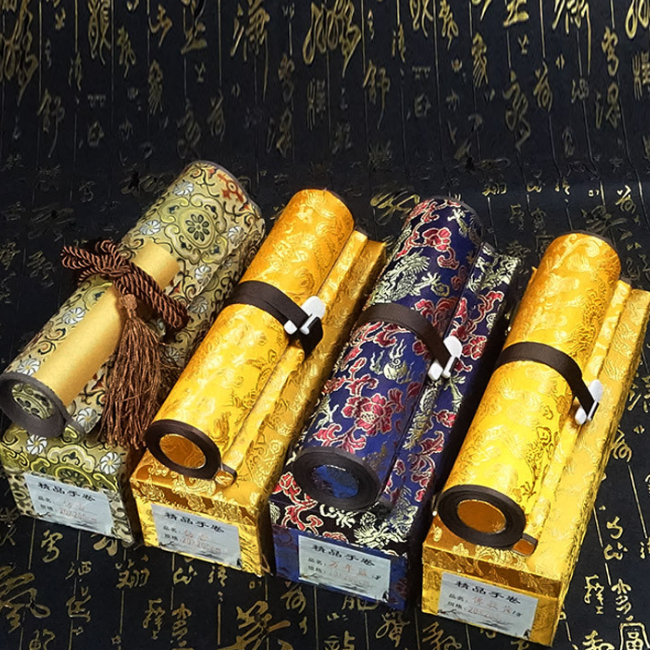 【手写经书】手卷挂轴卷轴小楷抄心经佛教黄泥金锦盒装"每件单独开光"