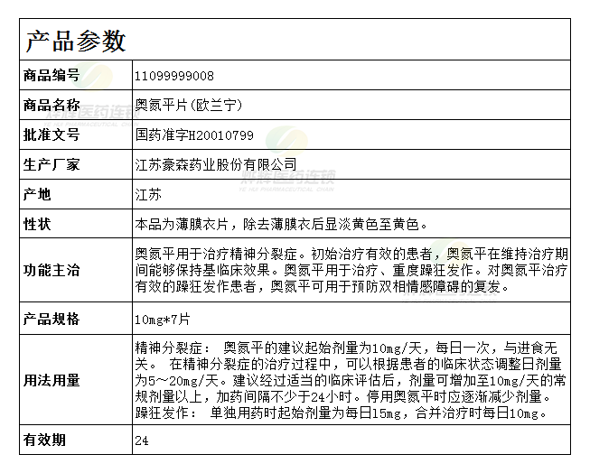 奥氮平片欧兰宁说明书图片