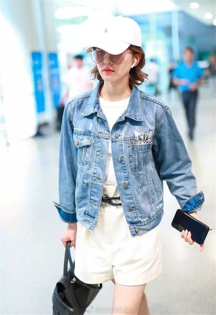 paul & joe 刘诗诗同款 口袋刺绣猫咪牛仔短外套