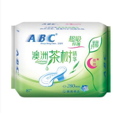 ABC茶树精华纤薄网感棉柔夜用卫生巾8片280mm 商品图0