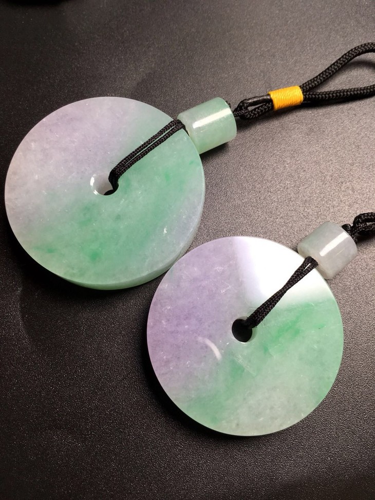 【12018】翡翠冰糯种春彩平安扣一对