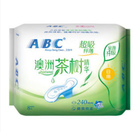 ABC茶树精华轻透薄日用瞬爽棉柔卫生巾240mm8片装