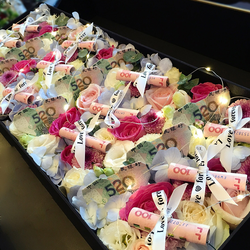 抖音网红款-惊喜七夕创意定制花盒炽天使有钱花送女朋友老婆告白双11