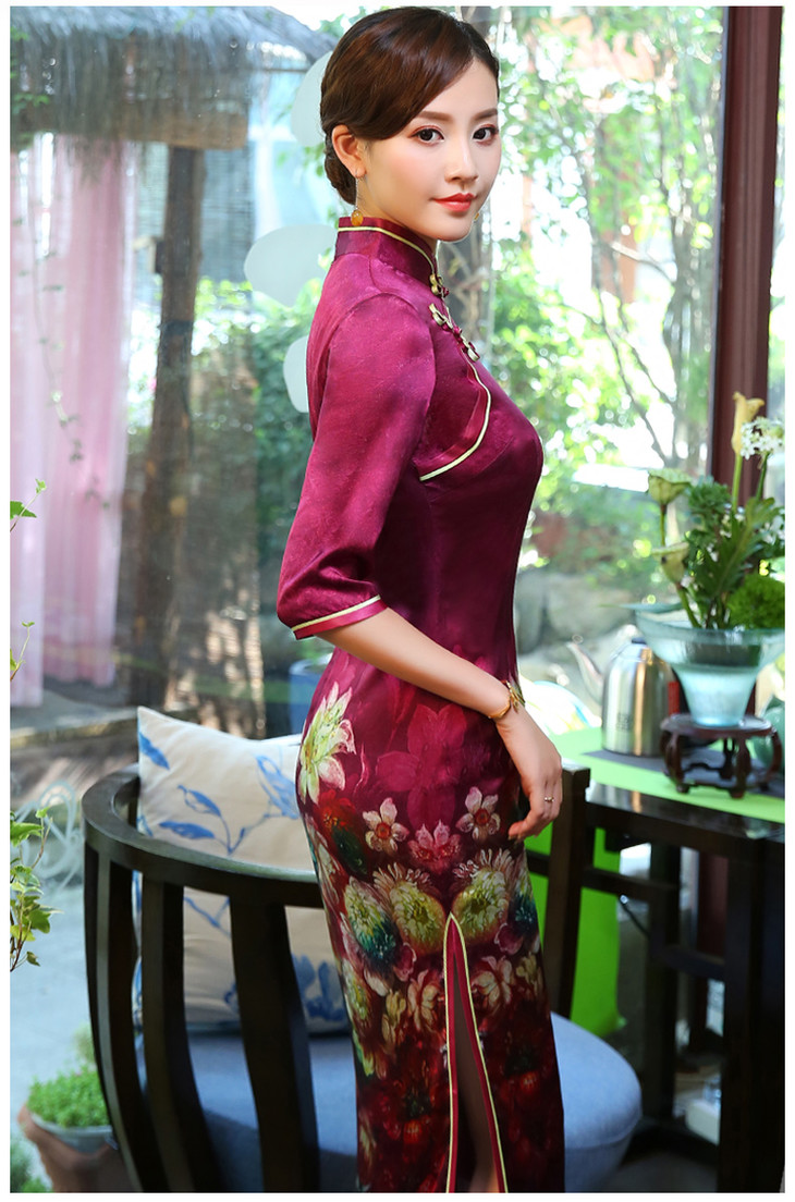 xgt-q8405秋季新款修身改良民族风重磅真丝旗袍