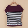 2XL码酒红色条纹短袖休闲运动套装B12 商品缩略图1