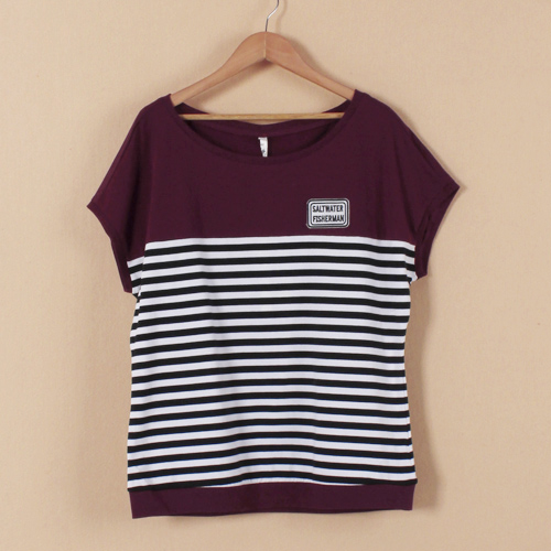 2XL码酒红色条纹短袖休闲运动套装B12