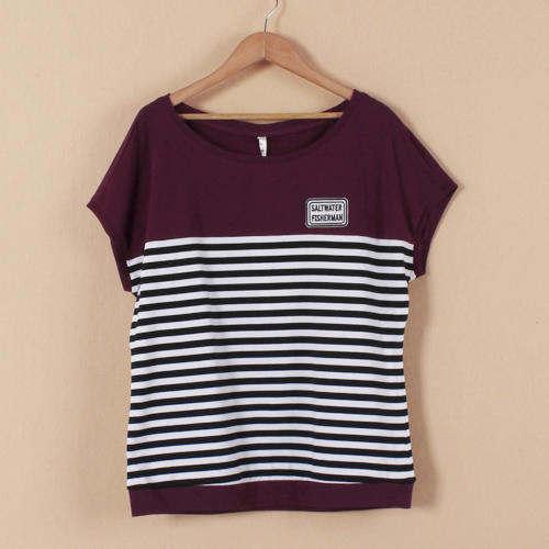 2XL码酒红色条纹短袖休闲运动套装B12 商品图0