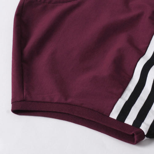 2XL码酒红色条纹短袖休闲运动套装B12 商品图9