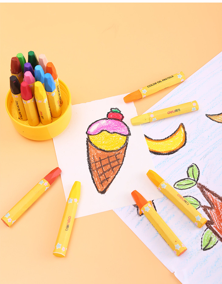 得力 桶装油画棒 学生儿童幼儿画画不脏手蜡笔绘画笔涂鸦绘画安全学生
