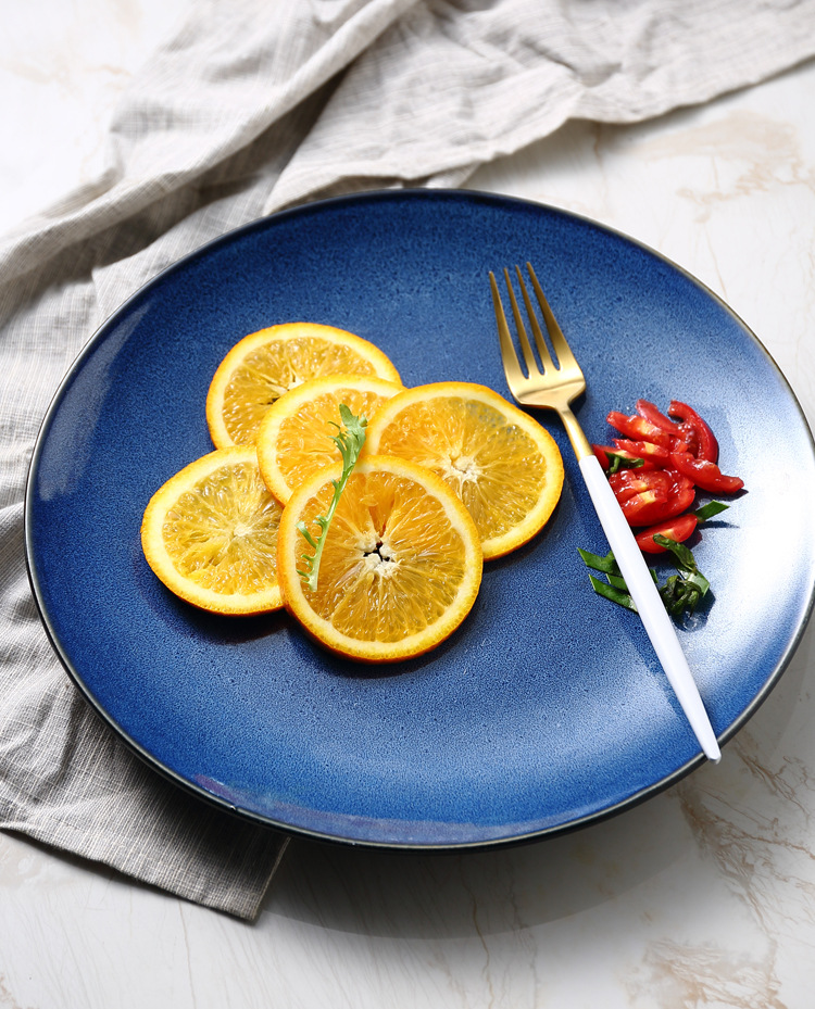 四发创意陶瓷西餐盘水果沙拉盘欧式圆盘浅盘蓝色家用餐具窑变 8