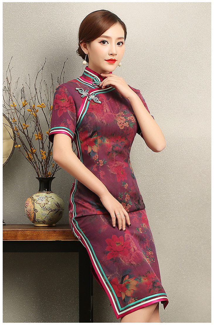 xgt-q8606紫苏桑蚕丝高档旗袍