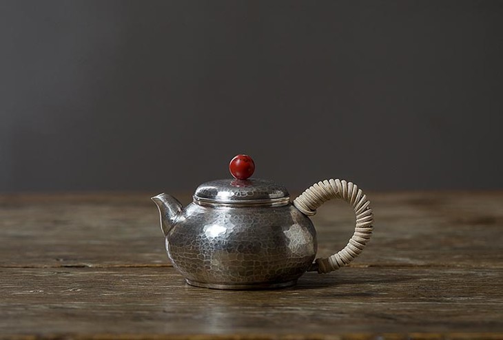 茶香记 复古锤纹孟臣款小银壶 足银 手工锻打 茗韵堂 工夫茶壶