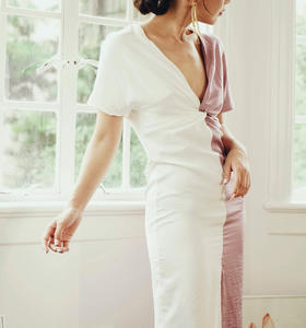 AtelierMissLu / Belinda 白紫拼色褶皱连身裙