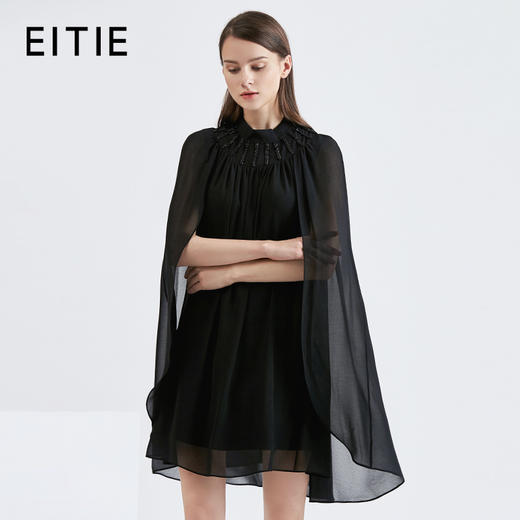 EITIE爱特爱女装早秋新品拼接披肩钻饰短款礼服连衣裙女5677303 商品图1