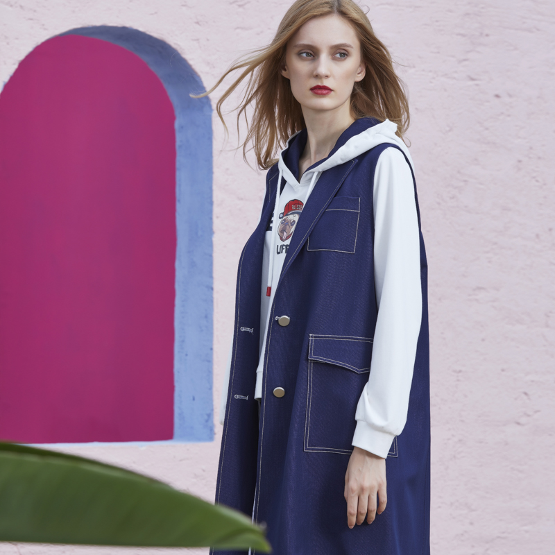 clorsi歌迪丝2018秋季新款牛仔马甲女韩版显瘦背心外套无袖坎肩中长款