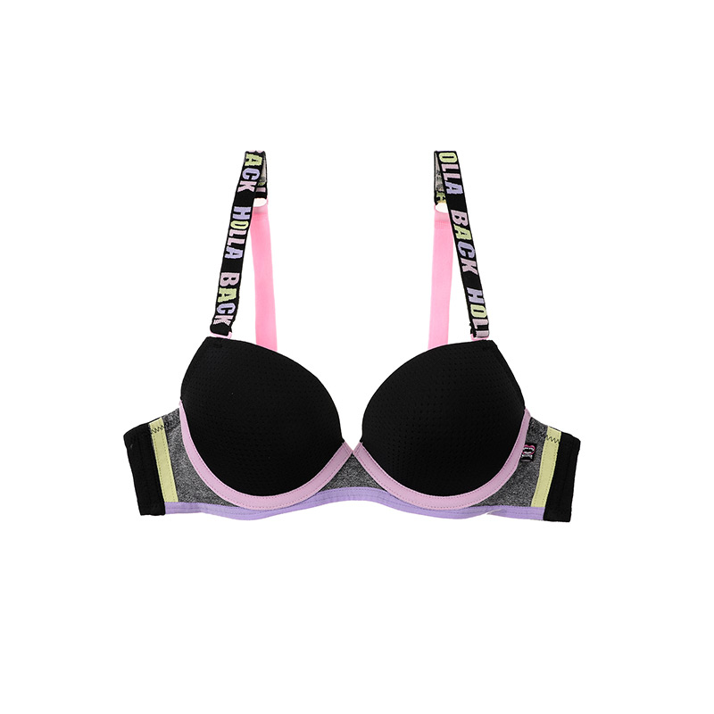 yescode少女文胸学生高中小胸字母肩带底托聚拢运动风内衣女胸罩yhwbt