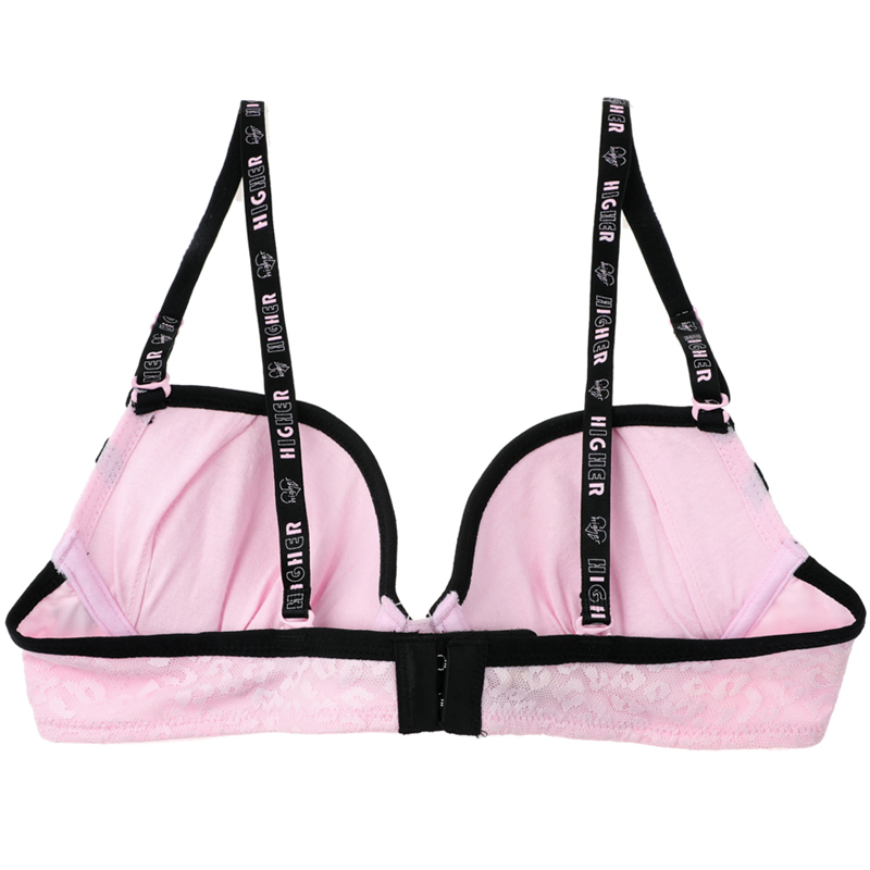 yescode少女内衣粉色蕾丝字母肩带性感轻聚拢文胸yhwbt701钎