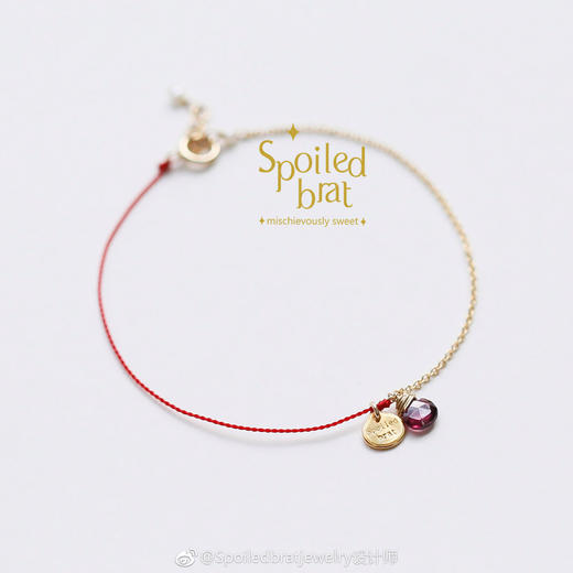 SpoiledBart Jewelry 14K注金石榴石半绳半链幸运红绳手链 商品图0